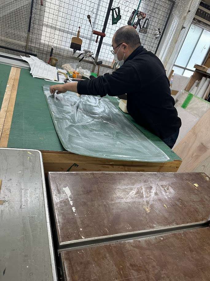 額装　作業工程　緑紙